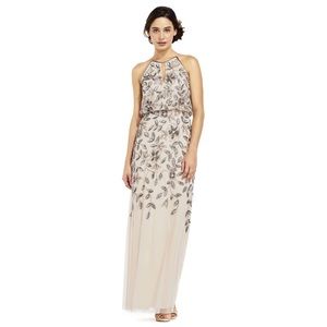 Adrianna Papell champagne beaded gown, size 0